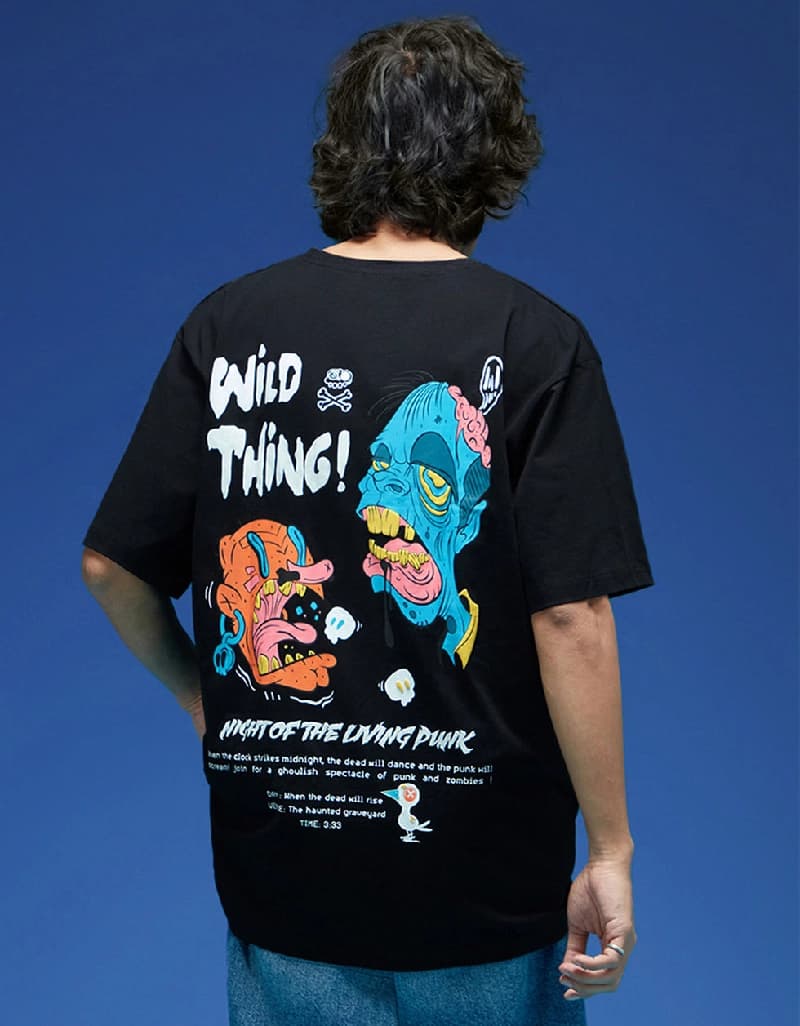 Men's Black Casual Printed Oversized Fit Tshirt