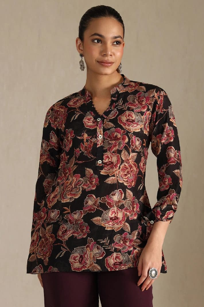 Women's Black Festive Regular Fit Top