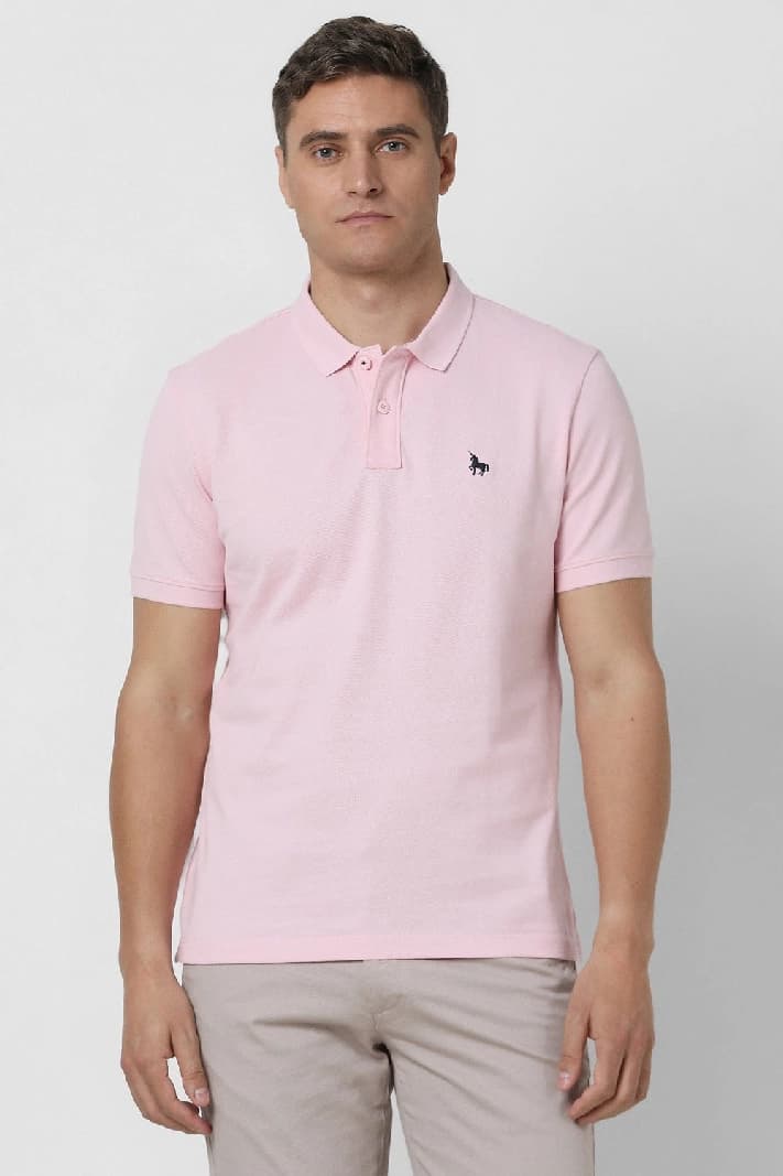 Men's Pink Casual Solid Regular Fit Polo Tshirt