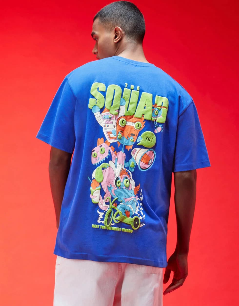 Men's Blue Casual Printed Oversized Fit Tshirt