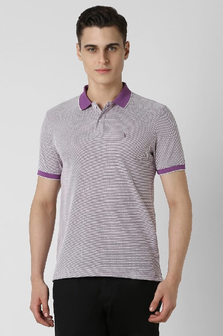 Men's Purple Casual Solid Regular Fit Polo Tshirt