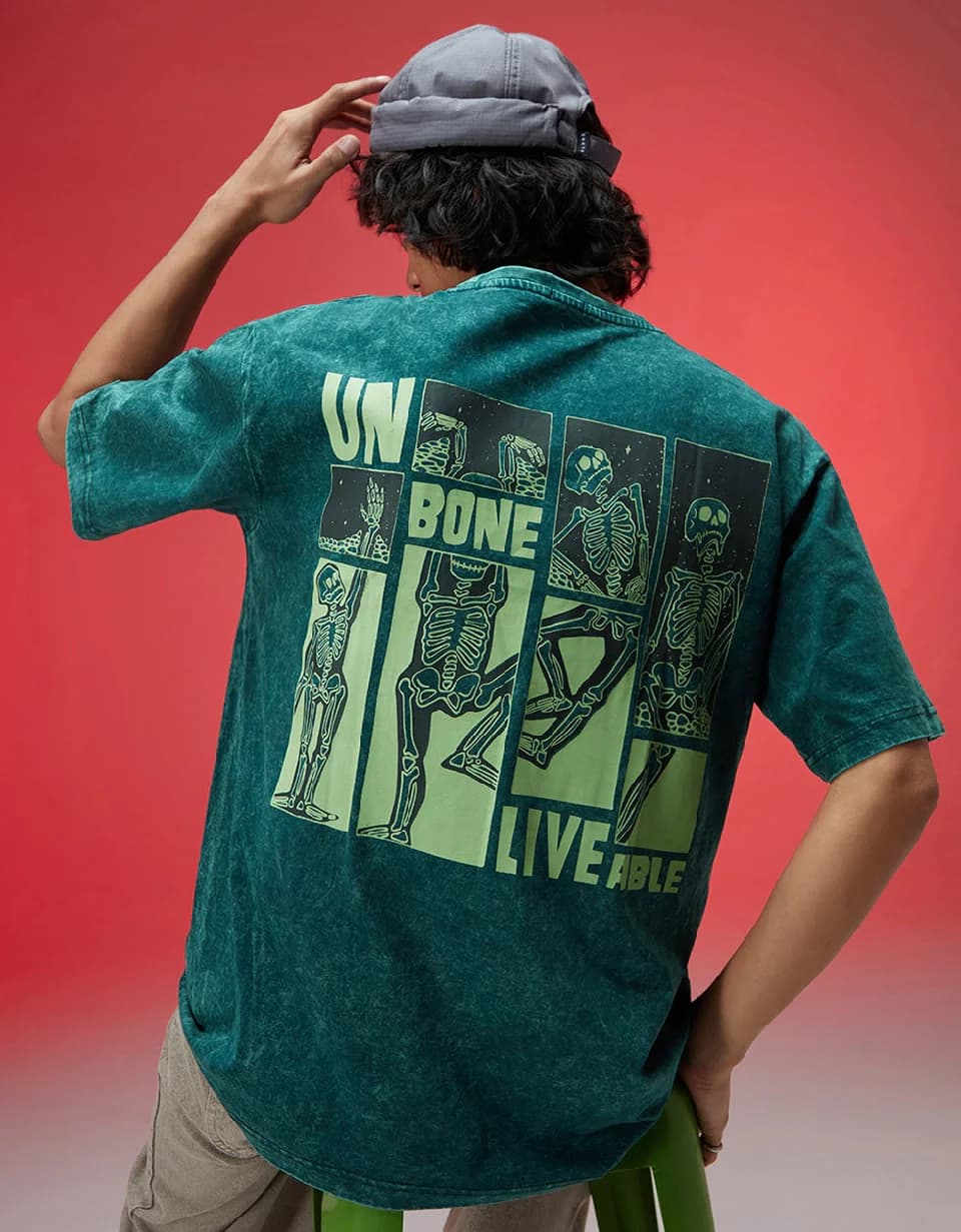 Men's Green Casual Printed Oversized Fit Tshirt