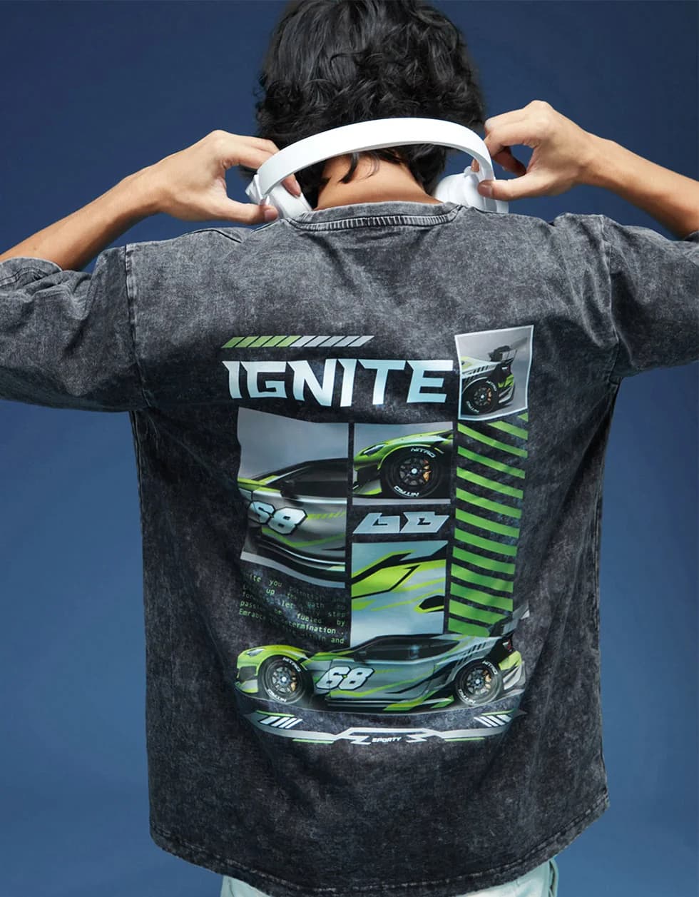 Men's Black Casual Printed Oversized Fit Tshirt