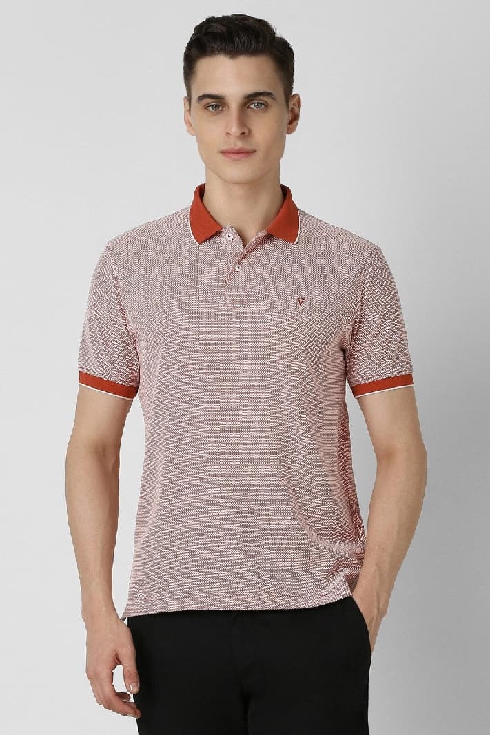 Men's Red Casual Solid Regular Fit Polo Tshirt