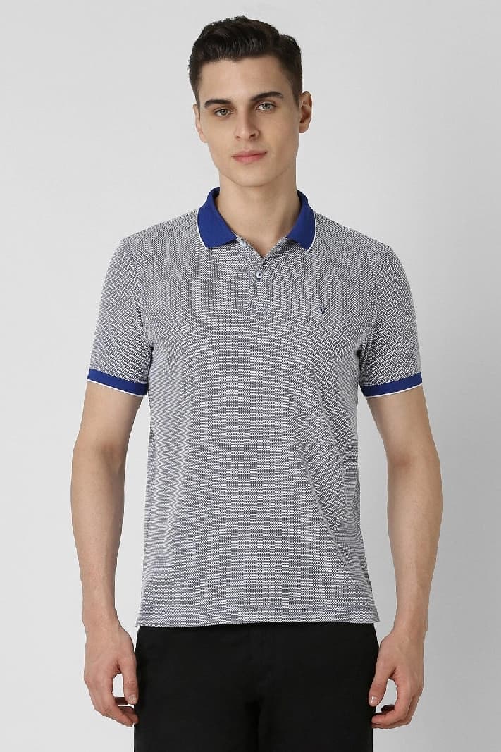 Men's Blue Casual Solid Regular Fit Polo Tshirt