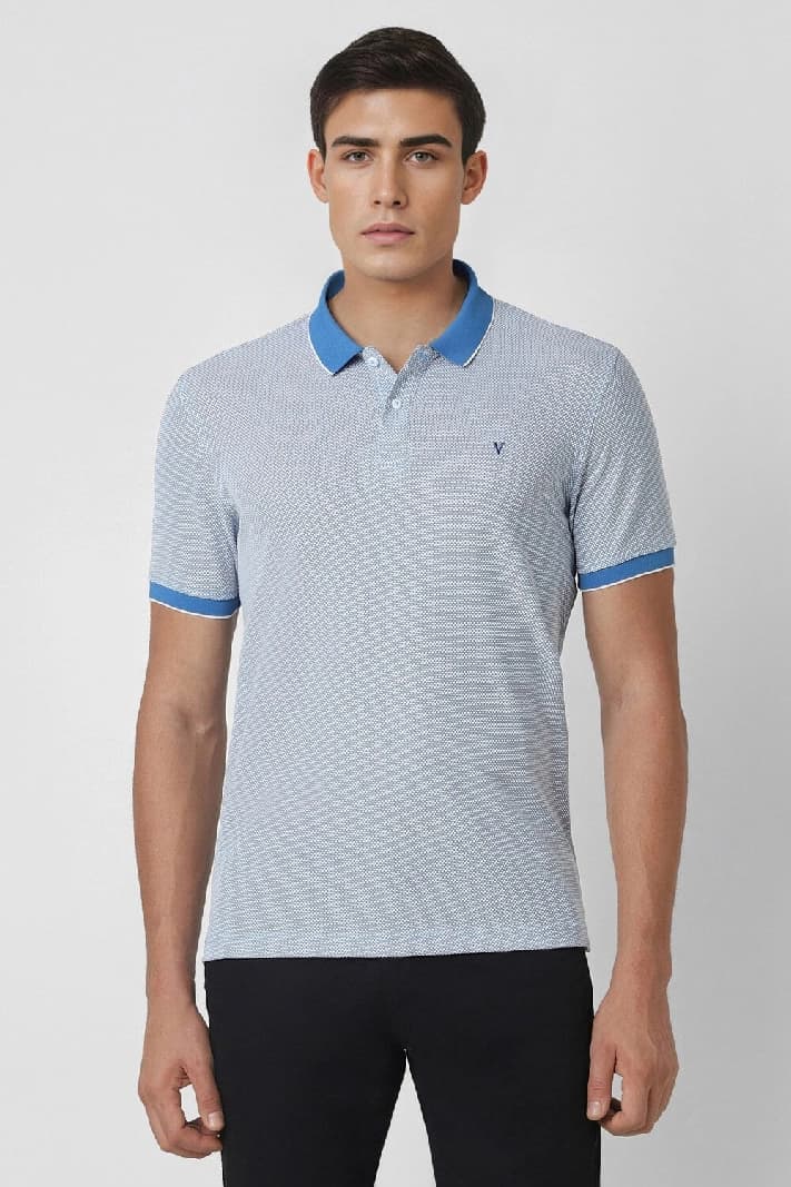 Men's Blue Casual Solid Regular Fit Polo Tshirt