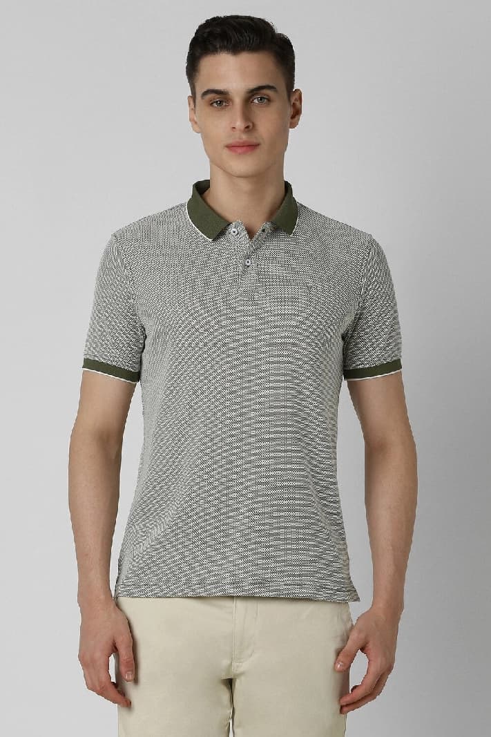 Men's Green Casual Solid Regular Fit Polo Tshirt