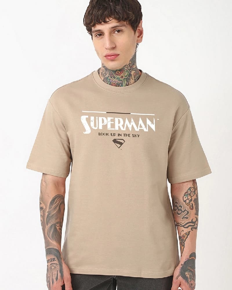 Men's Brown Casual Printed Oversized Fit Tshirt