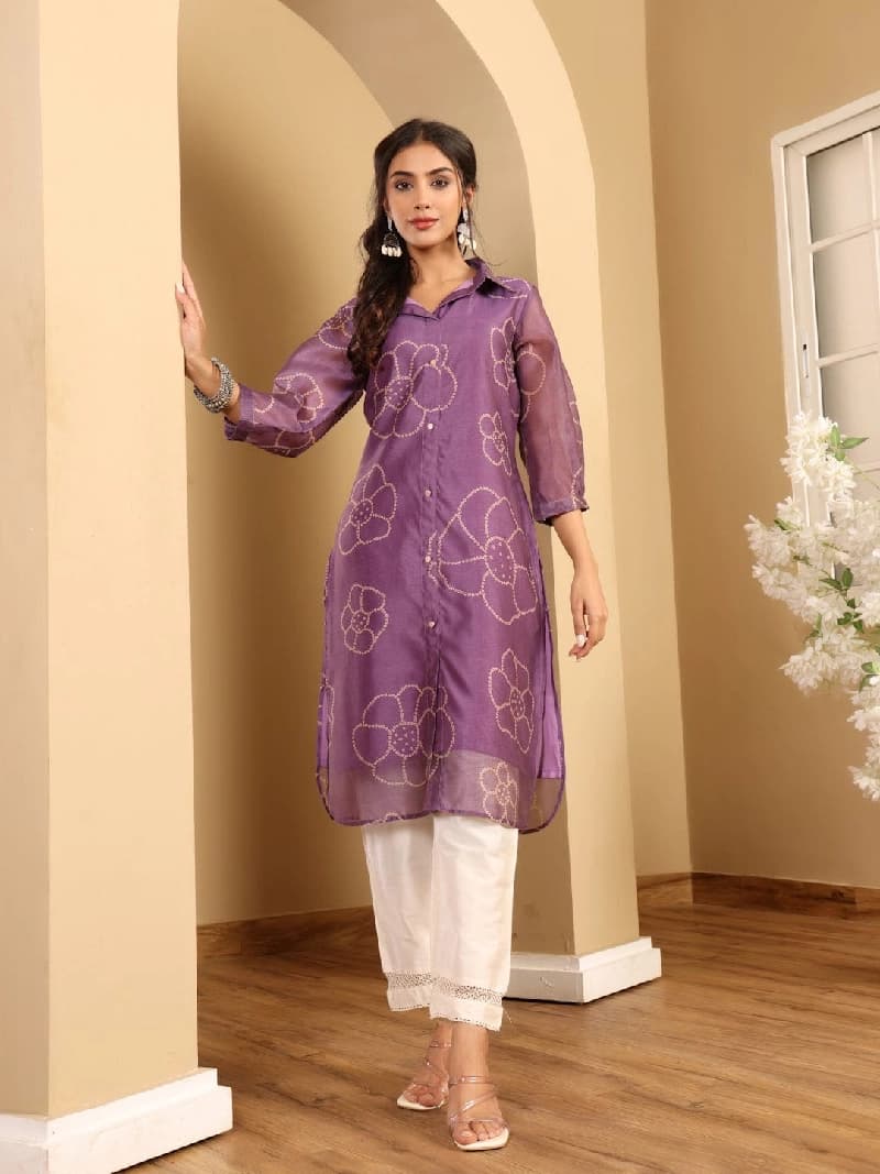 Women's Purple Festive Printed Regular Fit Kurta