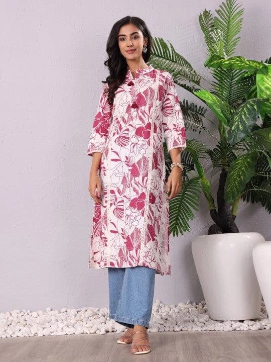Women's White Festive Printed Regular Fit Kurta