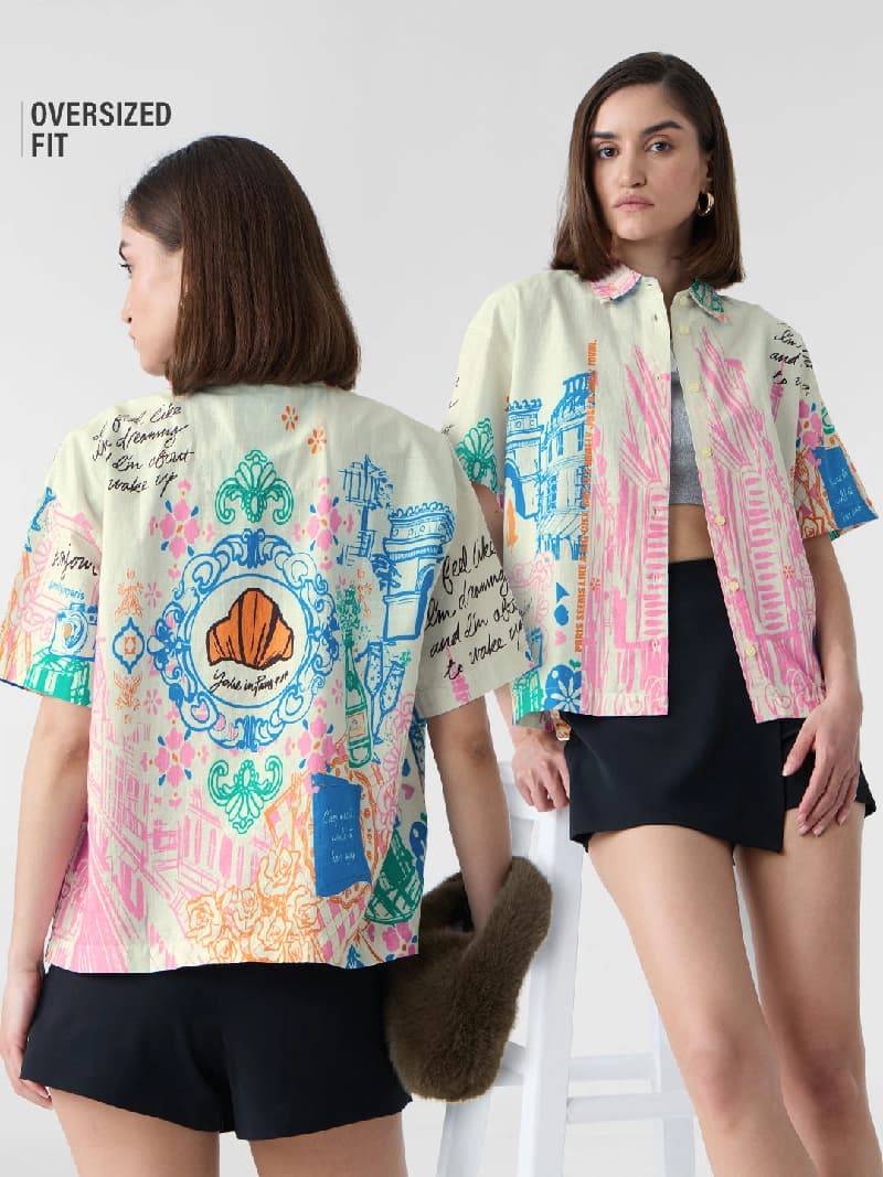 Women's White Casual Printed Oversized Fit Shirt