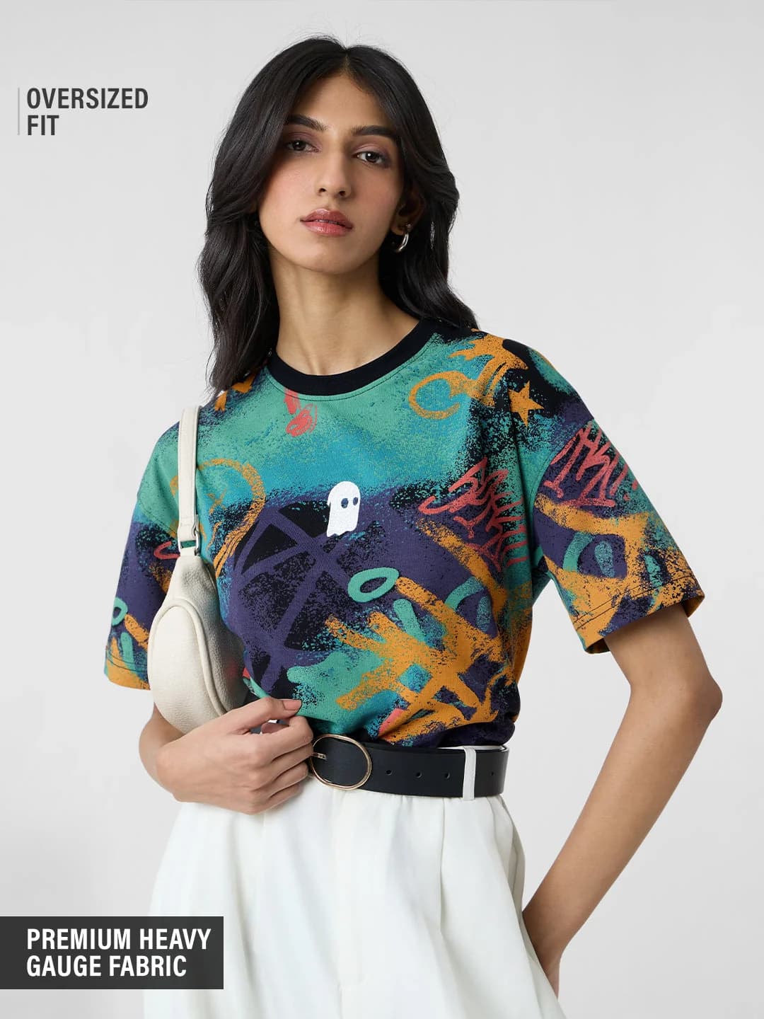 Women's Multicolor Casual Printed Oversized Fit Tshirt