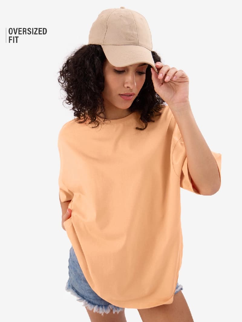 Women's Orange Casual Solid Oversized Fit Tshirt
