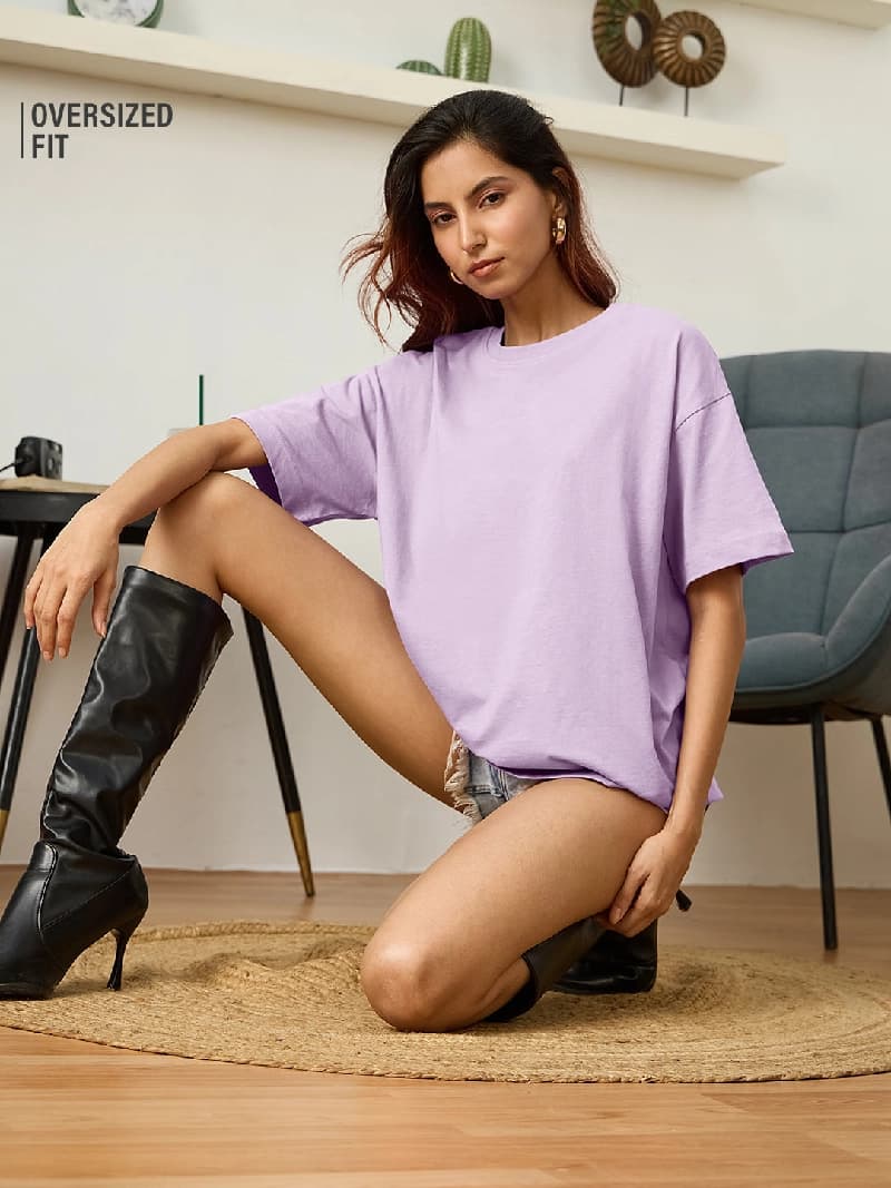Women's Purple Casual Solid Oversized Fit Tshirt