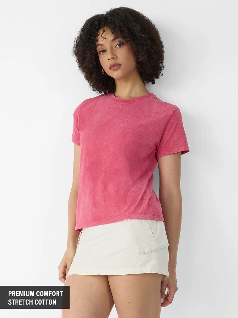 Women's Pink Casual Solid Regular Fit Tshirt