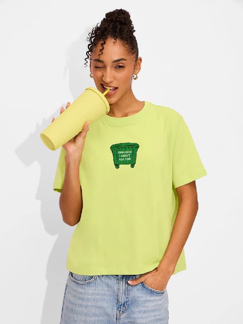 Women's Green Casual Printed Regular Fit Tshirt