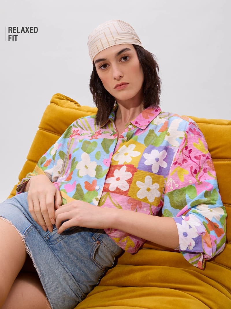 Women's Multicolor Casual Printed Oversized Fit Shirt