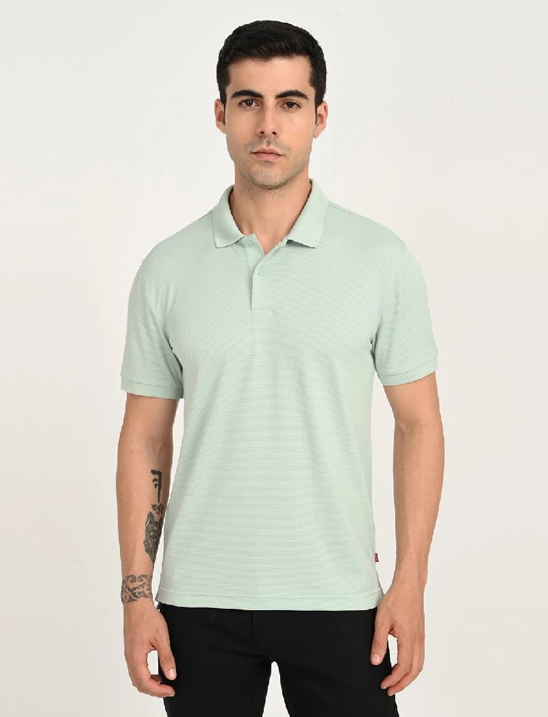 Men's Green Casual Solid Regular Fit Polo Tshirt