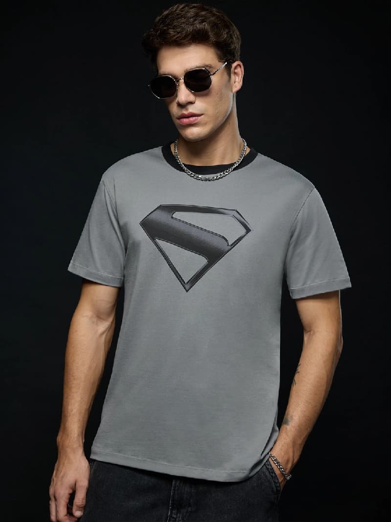 Men's Grey Casual Printed Regular Fit Tshirt