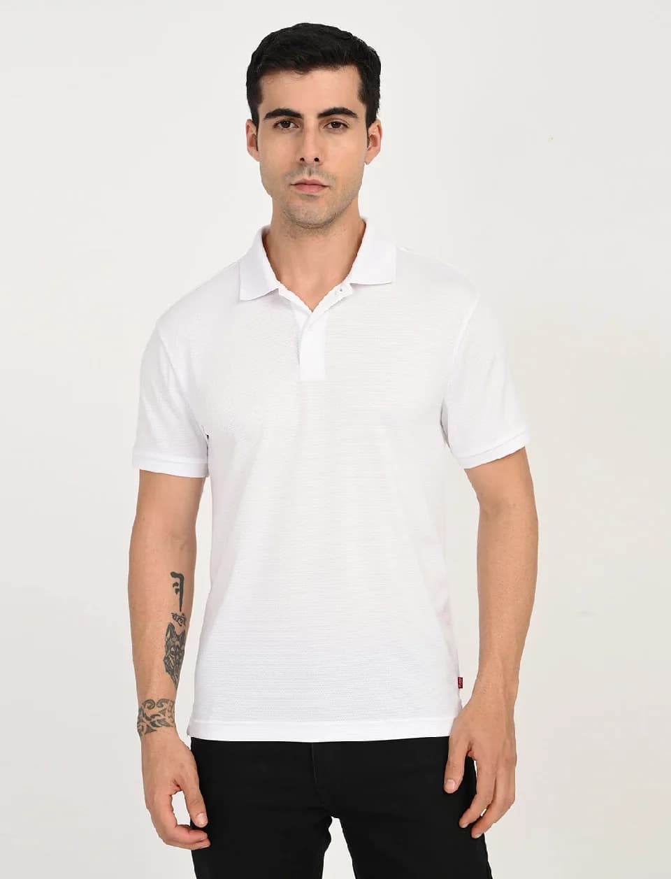 Men's White Casual Solid Regular Fit Polo Tshirt