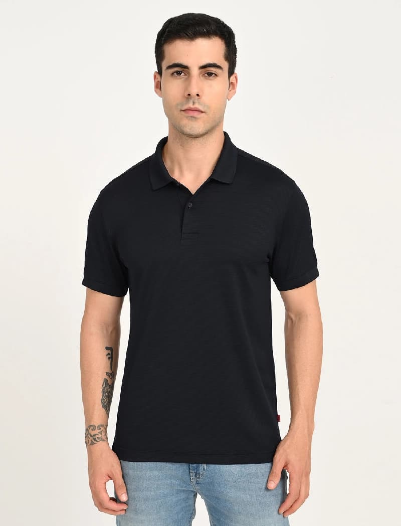 Men's Navy Casual Solid Regular Fit Polo Tshirt