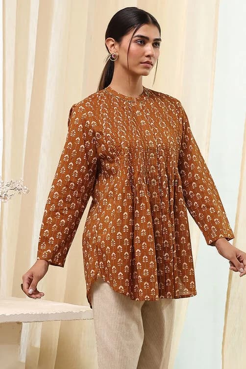 Women's Brown Festive Printed Regular Fit Shirt