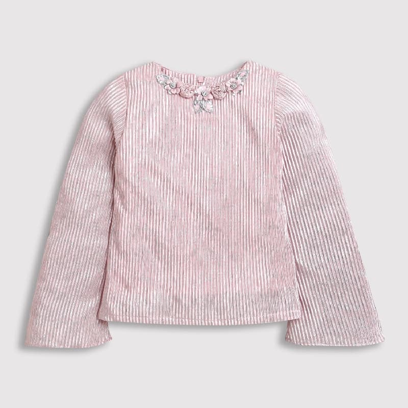Girls Pink Party Printed Full Sleeves Top