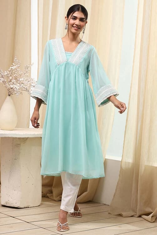 Women's Blue Festive Regular Fit Kurta
