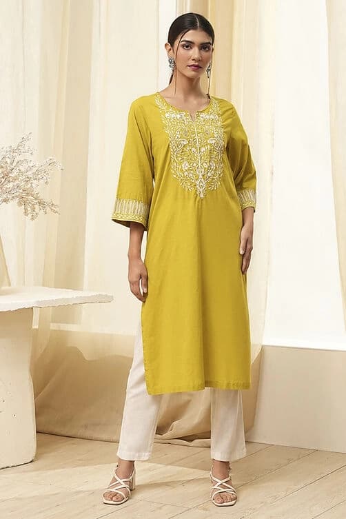 Women's Yellow Festive Regular Fit Kurta