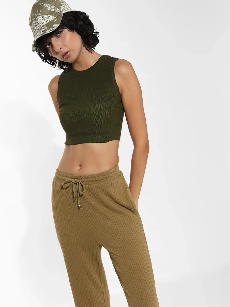 Women's Green Casual Solid Top