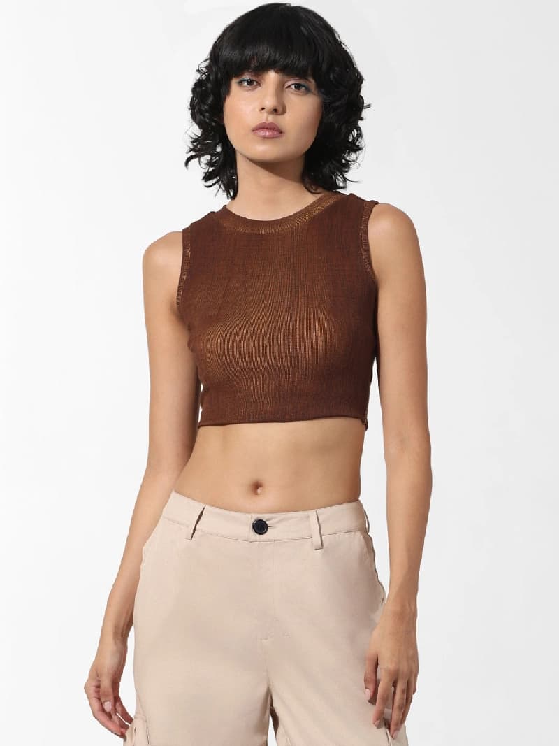 Women's Brown Casual Solid Top