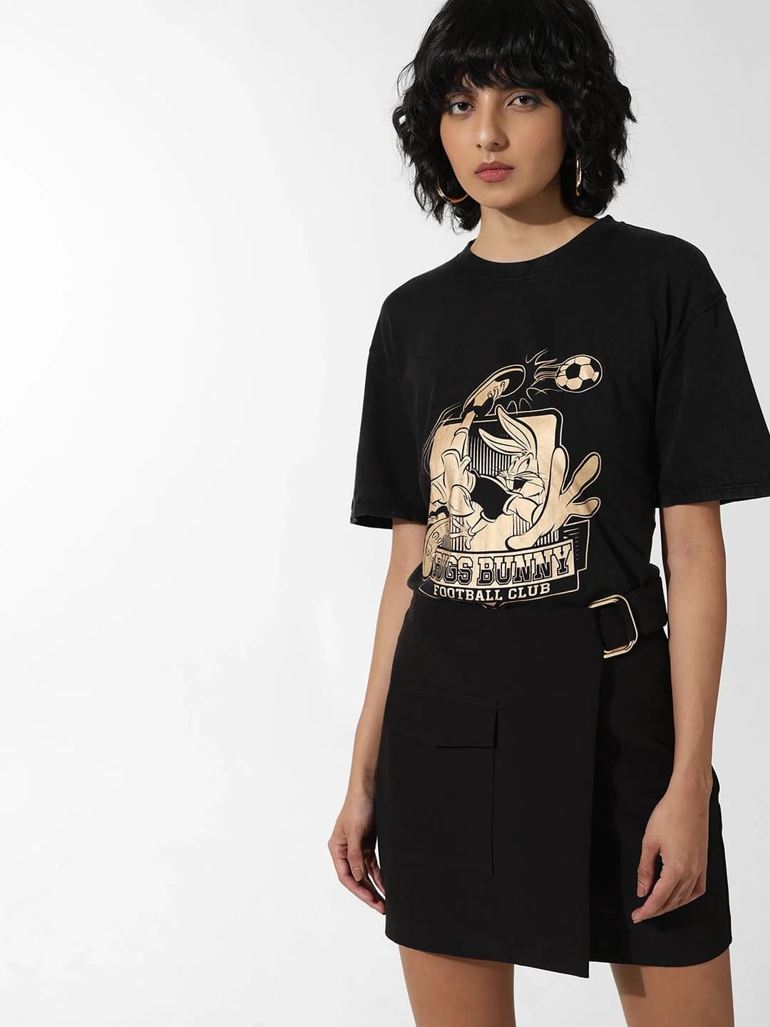Women's Black Casual Printed Tshirt