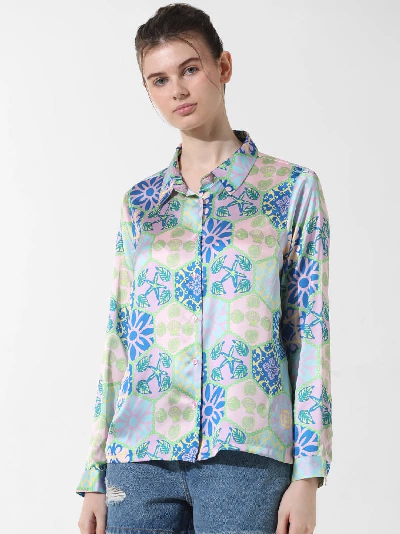 Women's Blue Casual Printed Shirt