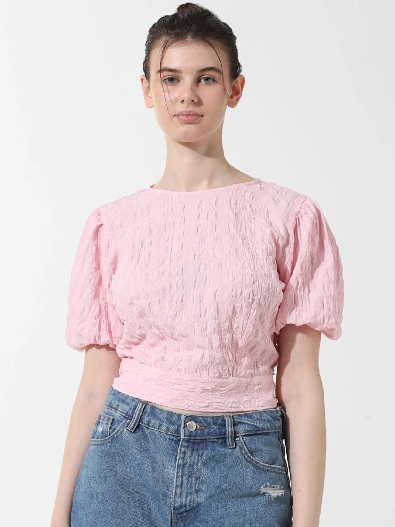 Women's Pink Casual Solid Top