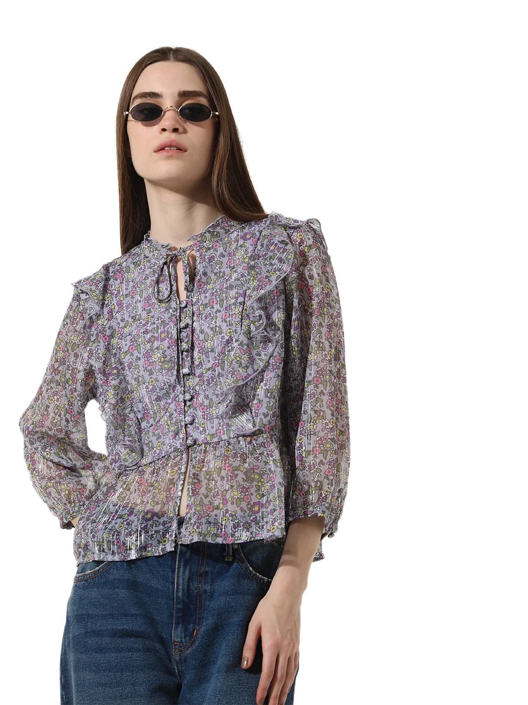 Women's Purple Casual Printed Top