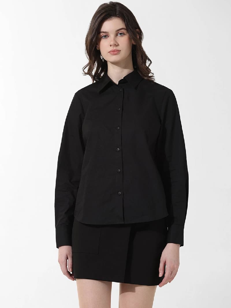 Women's Black Casual Solid Shirt