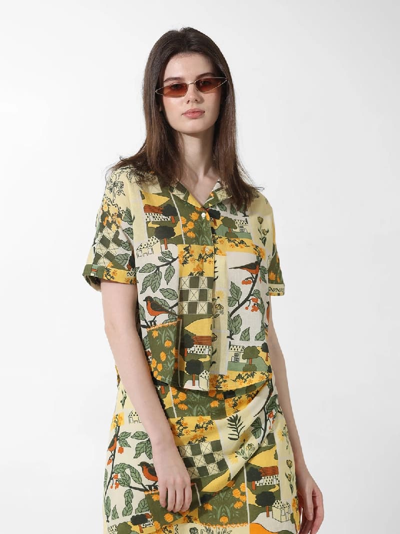 Women's Yellow Casual Printed Shirt