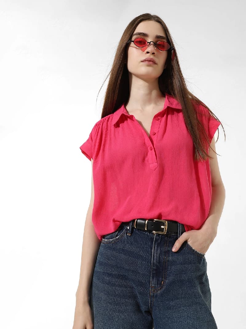 Women's Pink Casual Solid Shirt
