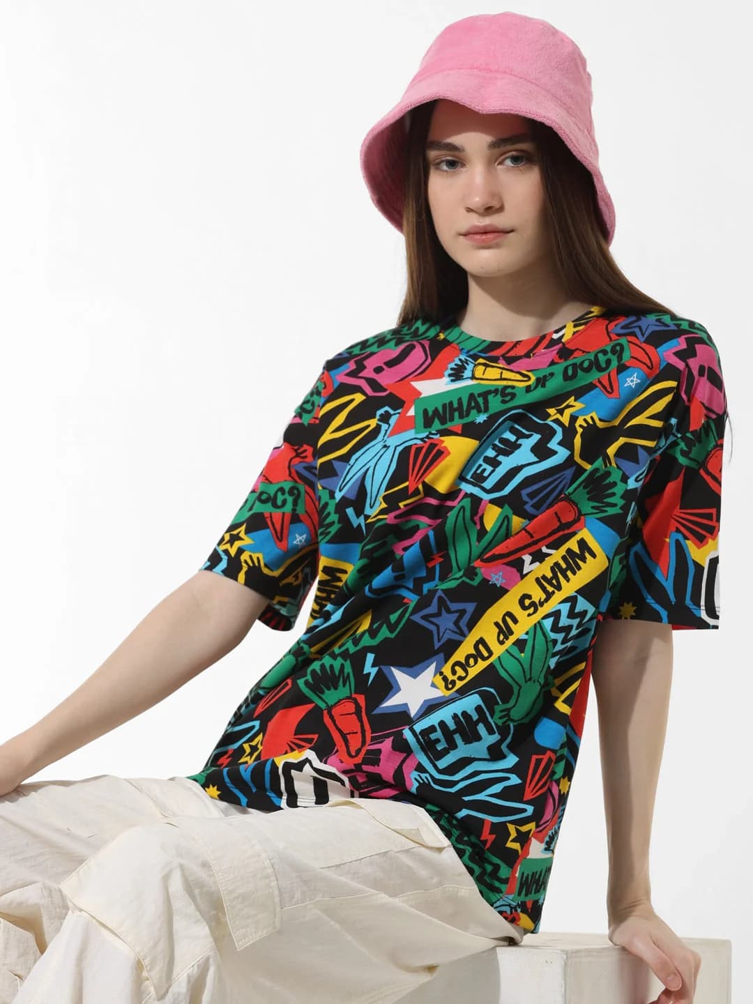 Women's Black Casual Printed Tshirt