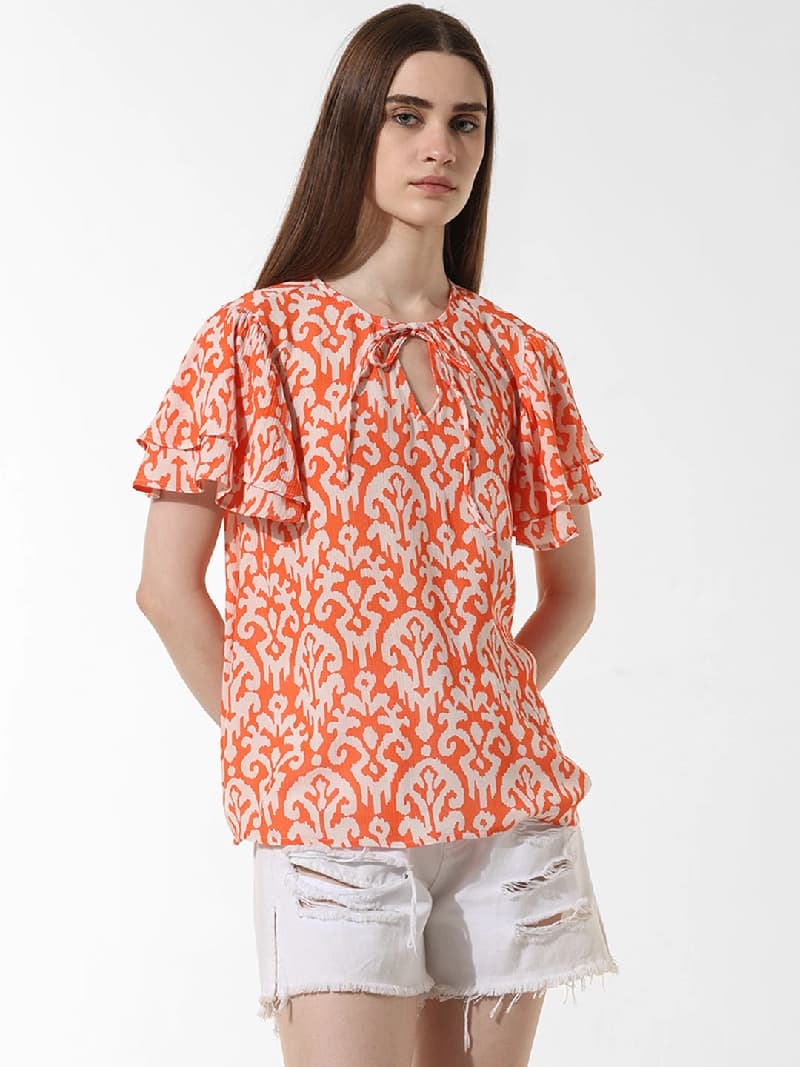 Women's Red Casual Printed Top