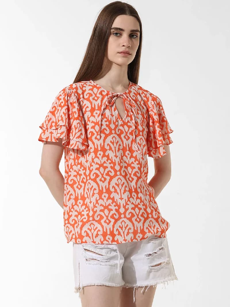 Women's Red Casual Printed Top