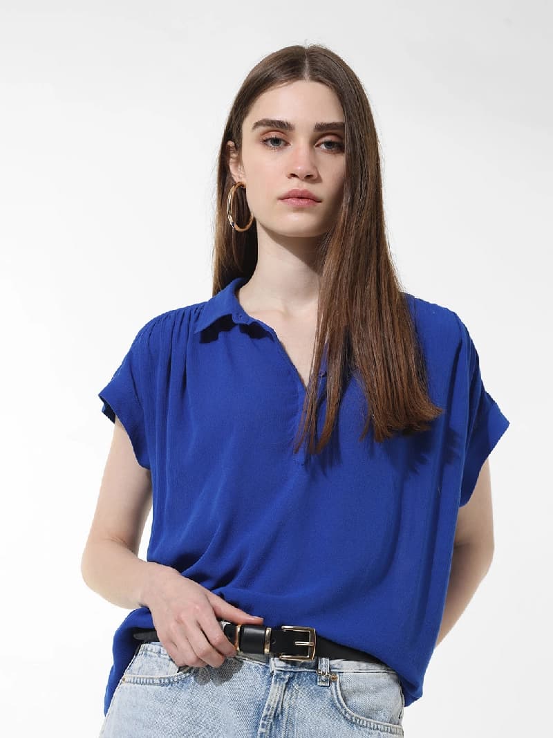 Women's Blue Casual Solid Shirt