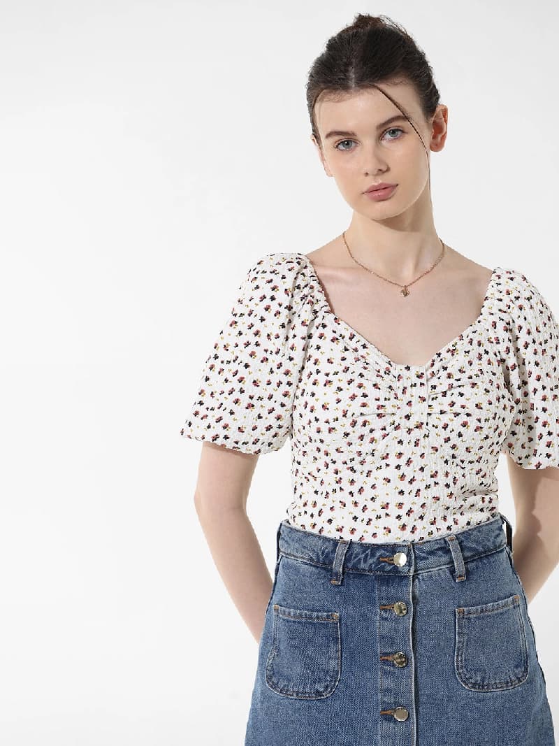 Women's White Casual Printed Top