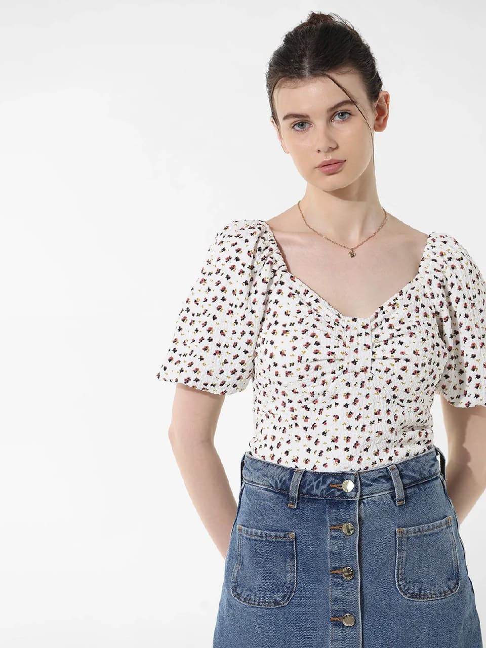 Women's White Casual Printed Top