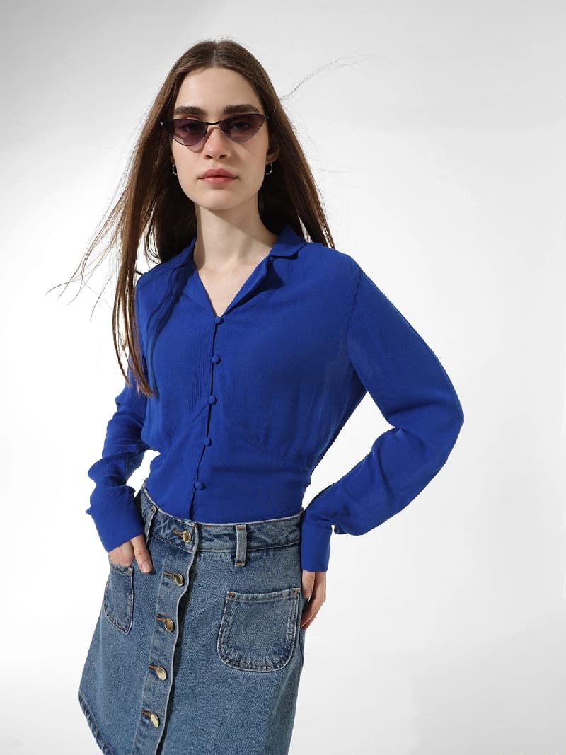 Women's Blue Casual Solid Shirt