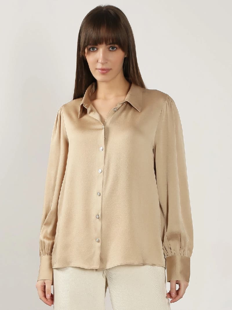 Women's Beige Casual Solid Regular Fit Shirt