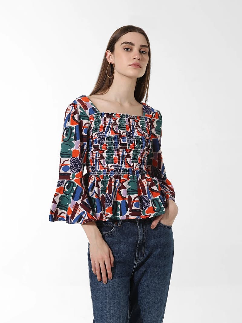 Women's Green Casual Printed Top