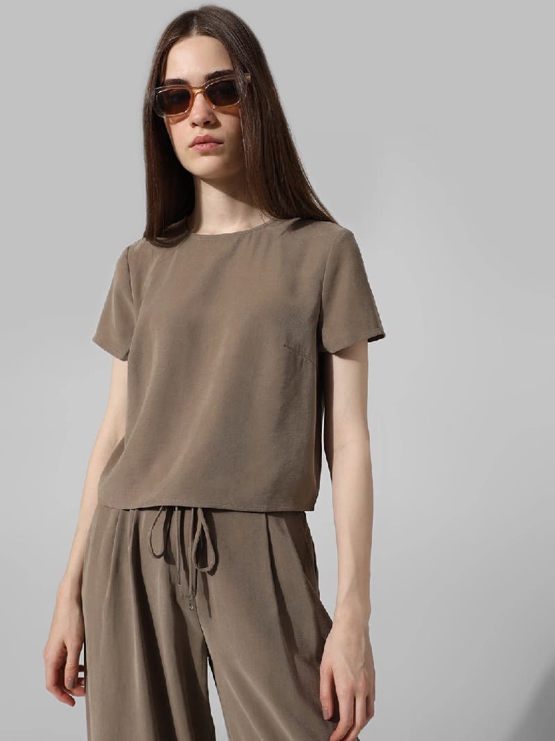 Women's Grey Casual Solid Top