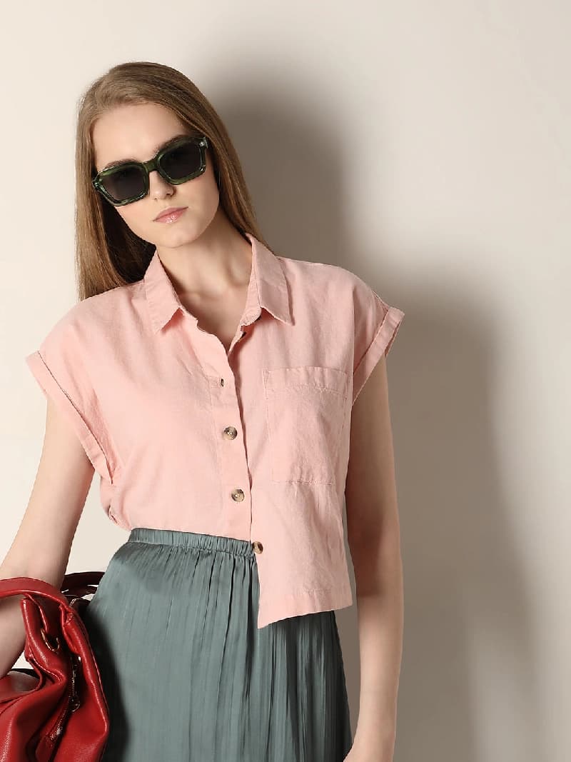 Women's Pink Formal Solid Oversized Fit Shirt
