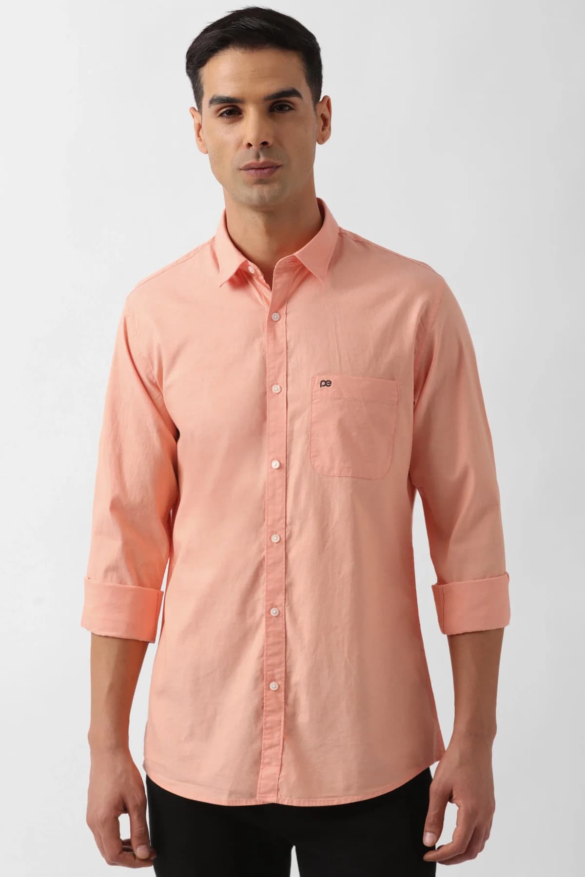 Men's Orange Casual Solid Regular Fit Cotton Shirt